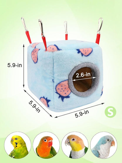 Wontee Bird Nest House Winter Warm Bird Bed for Cage Hanging Hammock Shed Hut for Parrots Budgies Parakeets Caique Senegal Cockatiels Conures (Small-5.9"x5.9"x5.9")