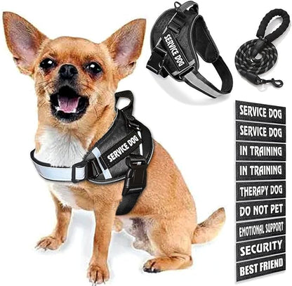 Service Dog Vest, 9 Dog Patches No Pull Dog Harness and Leash Set with Handle,Easy On and Off Pet Vest Harness with Night Safe Reflective Straps for Small Medium Large Breed Dogs