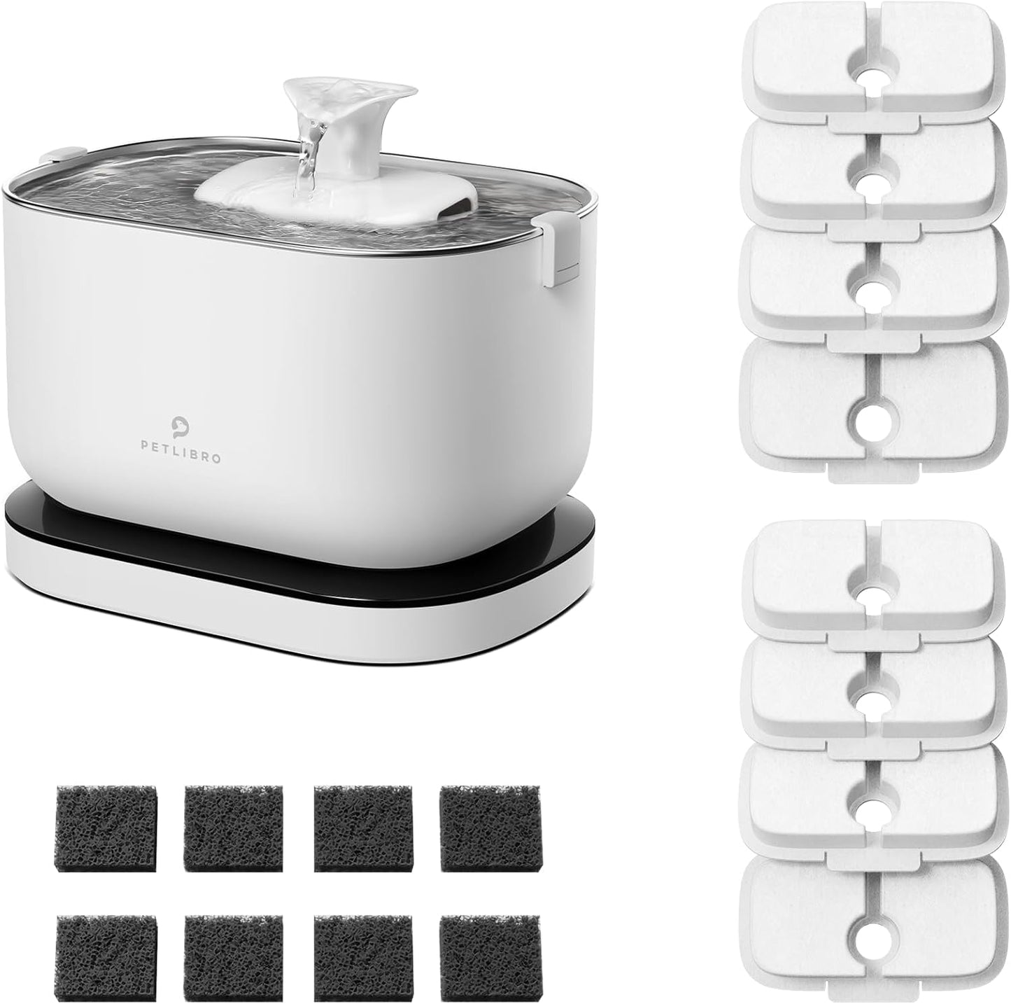 Bundle of PETLIBRO Cat Water Fountain, Cordless Pet Water Fountain Battery Operated+8 Packs Replacement Filters for Dockstream Cat Water Fountain WF005 WF115 WF105, 4 Months Set of Replacement Filters