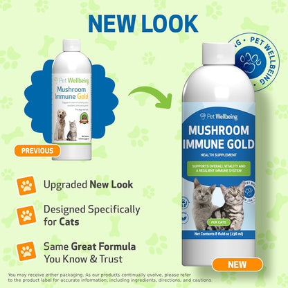 Pet Wellbeing Mushroom Immune Gold for Cats - Vet-Formulated - Immune Support with Reishi, Maitake, Turkey Tail, and Milk Thistle - Complementary Functional Mushroom Supplement 8 oz (237 ml)