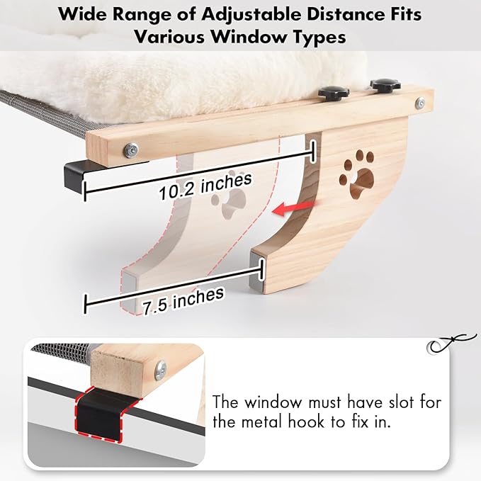 AMOSIJOY Cat Sill Window Perch Sturdy Hammock Window Seat with Cushion Cover, Wood & Metal Frame for Large Cats, Easy to Adjust Cat Bed for Windowsill, Bedside, Drawer and Cabinet (XL)