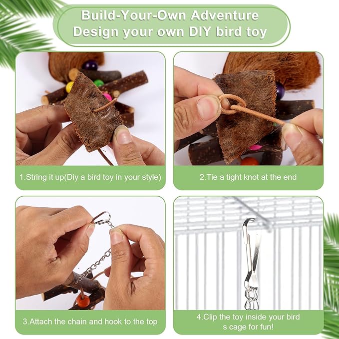 Kyouki Bird Toy for Parrots，Cockatiels, Budgies, Conures, Macaws, Lovebirds, Amazons and Other Small/Medium/Large Birds - Chewable & Shreddable Natural Coconut Husk Enrichment Toy (Medium DIY)