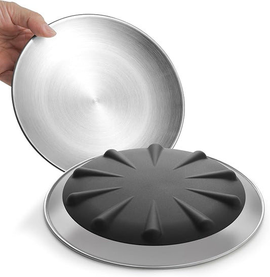 304 Stainless Steel Cat Plates for Wet food, 6.7" Shallow/Wide Whisker Friendly Cats Food Bowls, Non-Slip Silicone Base,Easy to Clean Indoor Cat Feeding Dishes, 2 Pack