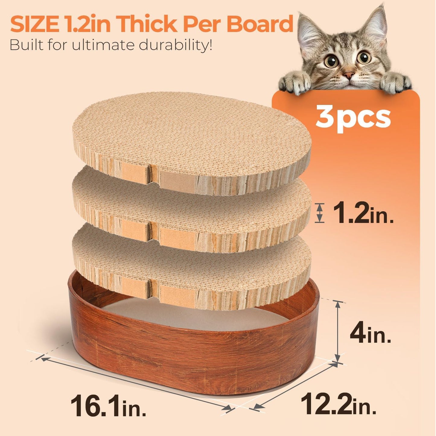 3 Pcs Cat Scratching Board with Box, 2 in 1 Cardboard Cat Scratchers Bed for Indoor Cats, Round Scratch Bowl with Thicker Double-Sided Pad for Cats' Scratch Need