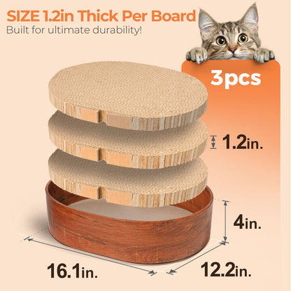 3 Pcs Cat Scratching Board with Box, 2 in 1 Cardboard Cat Scratchers Bed for Indoor Cats, Round Scratch Bowl with Thicker Double-Sided Pad for Cats' Scratch Need