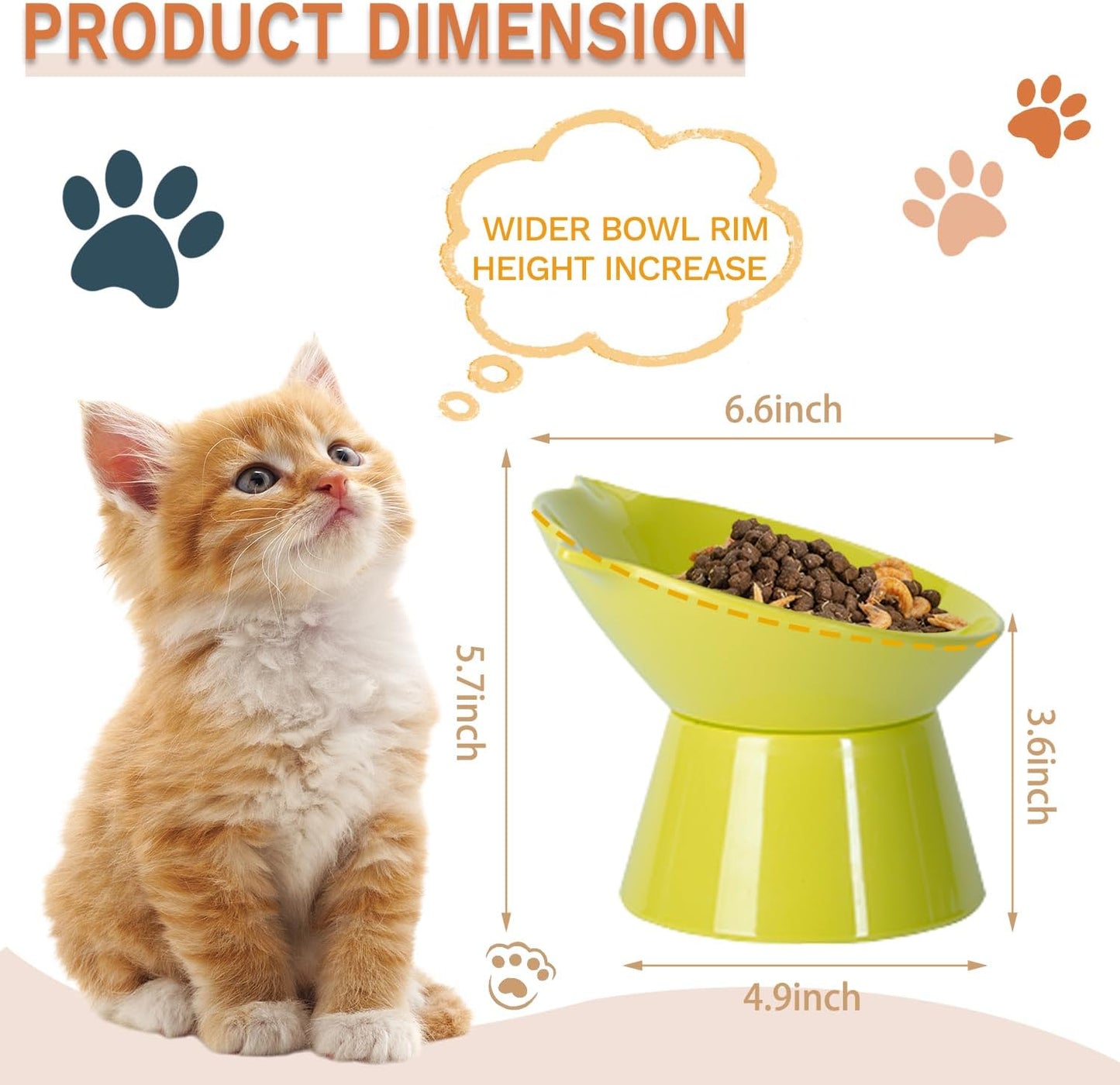 Detachable Elevated Cat Bowls, 15° Tilted Raised Cat Food Bowl Anti-Vomiting,Whisker Friendly, Adjustable Pet Dishes for Protecting Spine, cat Bowls for Indoor Cats Adult Kitten