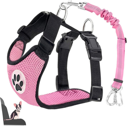 Lukovee Dog Seat Belt for Car, Adjustable Dog Car Harness for Large Medium Small Dogs, Soft Padded & Breathable Mesh Dog Seatbelt with Car Strap and Carabiner(Pink Double Clip,Medium)
