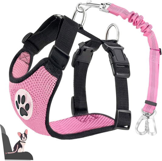 Lukovee Dog Seat Belt for Car, Adjustable Dog Car Harness for Large Medium Small Dogs, Soft Padded & Breathable Mesh Dog Seatbelt with Car Strap and Carabiner(Pink Double Clip,Large)