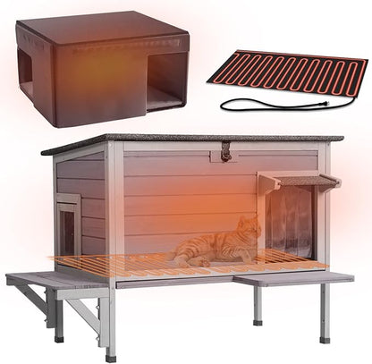 GUTINNEEN Heated Cat House with Anti-Chewing Cable Insulated Cat House Outdoor Weatherproof with Liner Feral Cat Shelter with Heater