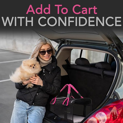| TSA Airline Approved |Soft Sided Pet Carrier | Cat Carrier | Dog Carrier| Pets Up to 15 lbs | Leash & Luggage Strap | Black with Pink Handle