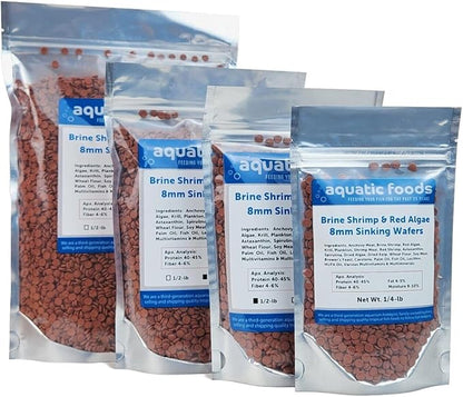 Aquatic Foods Inc. 8mm - 1/3" Brine Shrimp & Red Algae Color Enhancing Sinking Wafers for Shrimp, Snails, Crabs, Plecos, Catfish. Bottom and All Tropical Fish...WL…1-lb Foil Pouch Bag