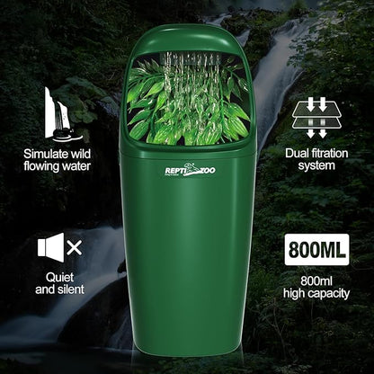 REPTIZOO Reptile Waterfall Automatic Reptile Drinking Fountain Water Dispenser, Chameleon Water Fountain Water Dripper for Bearded Dragon Iguana Frog Gecko