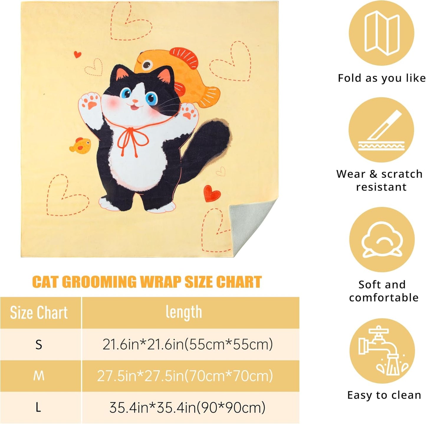 Cat Grooming Wrap,Anti-Escape Cat Wrap for Grooming,Self-Adherent Soft Cat Blanket to Wrap,Clip Nails, Anti-Bite, Anti-Scratch,Cat Calming Wrap,Cat Burrito Wrap,Swaddle Wrap Pet Tool