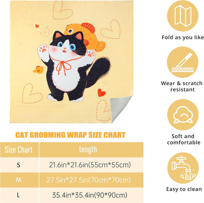 Cat Grooming Wrap,Anti-Escape Cat Wrap for Grooming,Self-Adherent Soft Cat Blanket to Wrap,Clip Nails, Anti-Bite, Anti-Scratch,Cat Calming Wrap,Cat Burrito Wrap,Swaddle Wrap Pet Tool