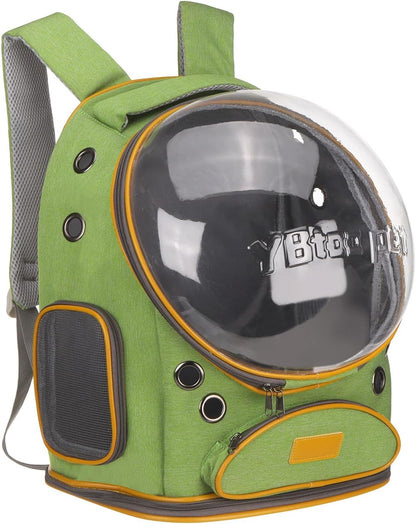 Pet Backpack Carrier, Portable and Ventilated, Oxford Cloth, Dog Cat Travel Bag with Transparent Cover 12.6", (Green, 1 Pcs), Intended for Hiking/Camping/Traveling