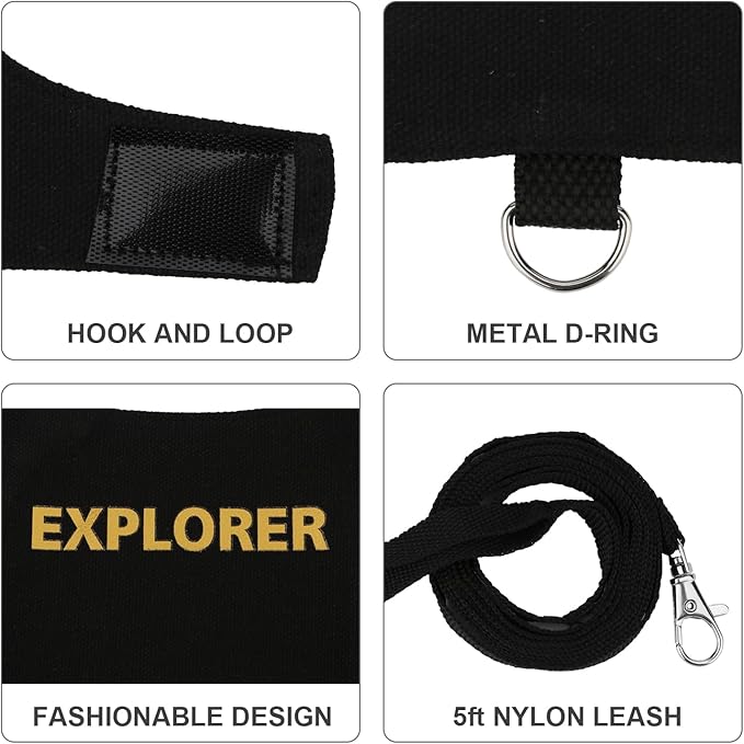 Hypeety Bearded Dragon Harness and Leash Set Adjustable Escape Proof Leash Outdoor Walking Training Leash and Harness for Bearded Dragon Lizard Reptiles Small Pets Black (Explorer)