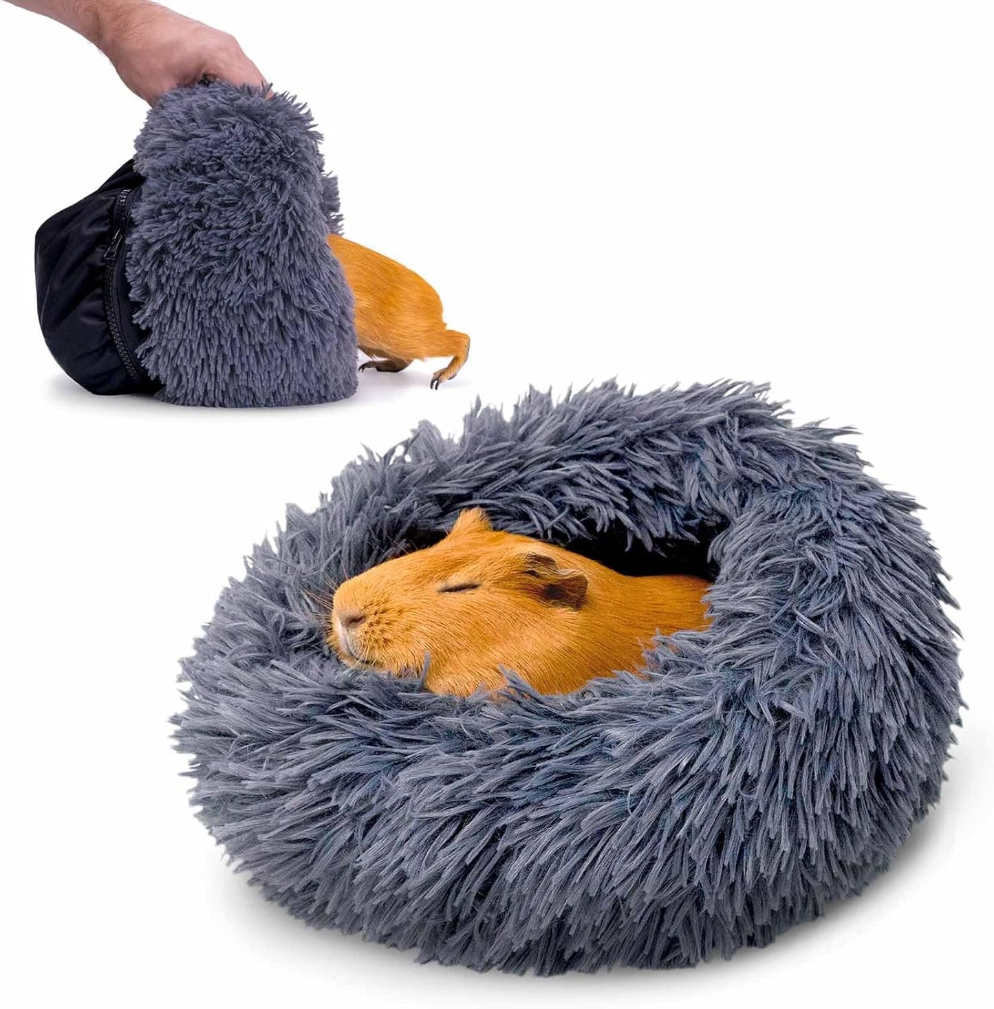 Paw Inspired Furr-O Burrowing Pet Bed with Zip-On Spandex and Fleece Bottoms for Guinea Pigs and Other Small Animals, Cozy Carrier, Hideout Enrichment Toy, Cage Accessories (Dark Gray)