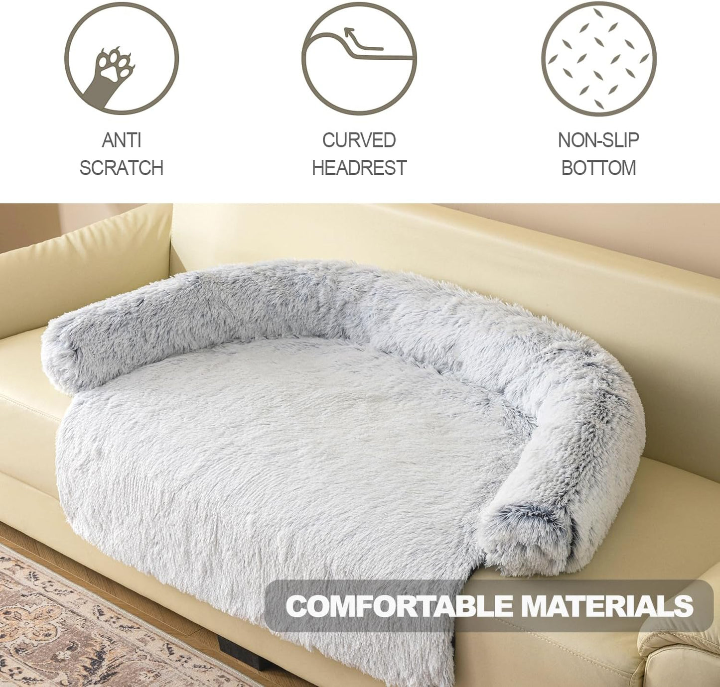 Calming Dogs/Cats Bed Mats, Dog Pad Washable Removable Couch Cover, Plush Long Fur Mat for Pets, Waterproof Lining, Perfect for Small, Medium and Large Dogs and Cats (Gradient Gray, 59"x39")