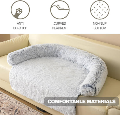 Calming Dogs/Cats Bed Mats, Dog Pad Washable Removable Couch Cover, Plush Long Fur Mat for Pets, Waterproof Lining, Perfect for Small, Medium and Large Dogs and Cats (Gradient Gray, 53"x39")