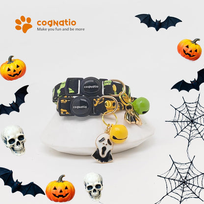 2 Pack Cotton Breakaway cat Collars with Bell,Safety Quick Release Pendant Cute Kitten Collar,Adjustable 20-30cm (Halloween2, 20-30cm)