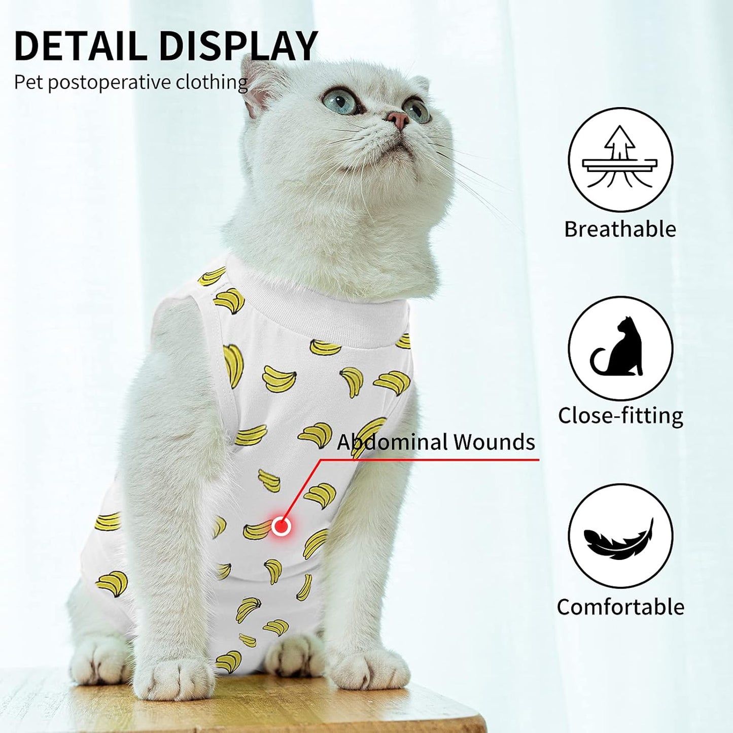 Cat Professional Surgical Recovery Suit,E-Collar Alternative for Cats Dogs,After Surgery Wear, Pajama Suit,Home Indoor Pets Clothing Banana M