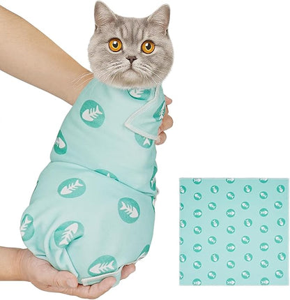 Cat Wrap for Cutting Nails, Self-Adhesive for Grooming, Anti-Scratch Cat Swaddle Wrap for Medicine, Nail Clipping, Teeth Brushing, Ear Cleaning