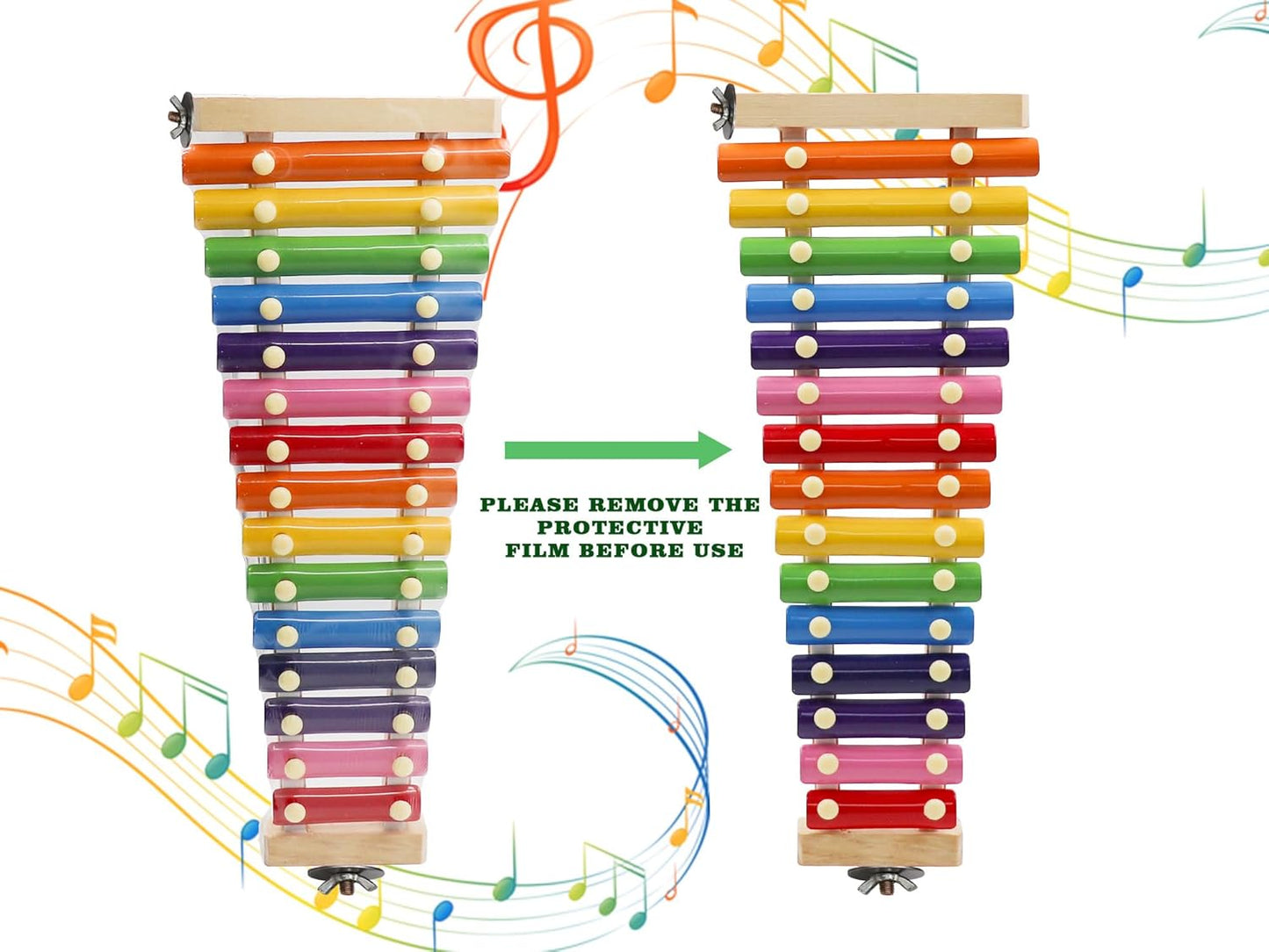 Dnoifne Colorful Bird Xylophone Toy, Funny Xylophone Toy with 16 Metal Keys, Cage Accessories for Chicken Chick Birds Parrots Parakeets Cockatiels Budgies Love Birds