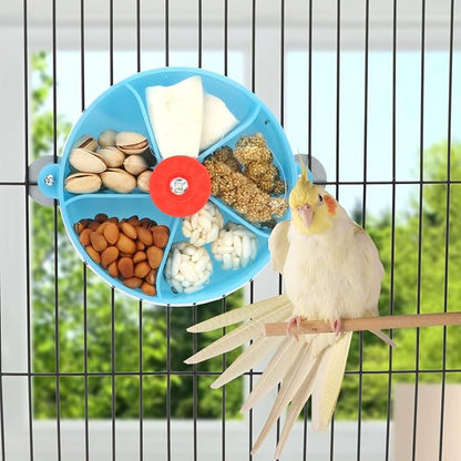 Bird Creative Foraging System Wheel Seed Food Ball Rotate Training Toy for Small and Medium Parrots Parakeet Cockatiel Conure (Blue)