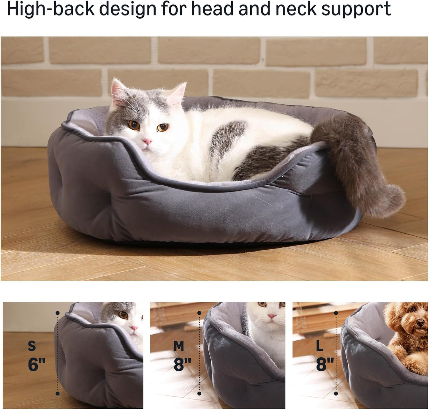 Amazon Basics Round Dog Bed for Medium Dogs, Cat Beds for Indoor Cats, Washable Pet Bed with Soft Plush Cushion, Anti-Slip Bottom, 25x21x8 Inches, Gray