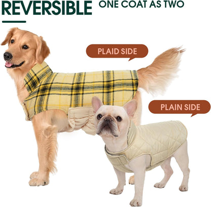 Kuoser Waterproof Dog Coat, Reversible Dog Jacket for Small Dogs, Adjustable Durable Doggie Winter Coat Warm Cozy Puppy Cold Weather Apparel from Small to Large Breed, Yellow S