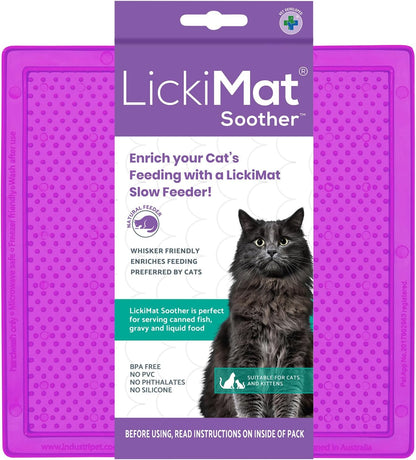 LickiMat Classic Soother, Cat Slow Feeder Lick Mat, Boredom Anxiety Reducer; Perfect for Food, Treats, Yogurt, or Peanut Butter. Fun Alternative to a Slow Feed Cat Bowl or Dish, Purple