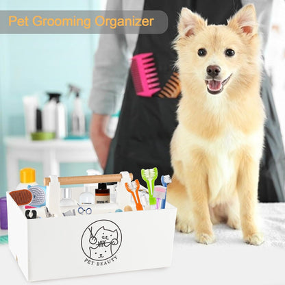 Dog Storage Organizer,Dog Grooming Organizer,Portable Shower Caddy Organizer for Dog Cat Stuff,Divided Basket Bin Storage for Dog Cat Grooming Kit,Shampoo,Trimmer,Clipper,Combo,Brush