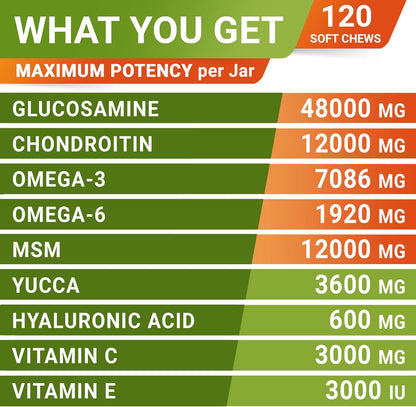 Senior Advanced Glucosamine Chondroitin Joint Supplement for Dogs - Hip & Joint Pain Relief Pills - Large & Small Breed - Hip Joint Chews Canine Joint Health - Chews Older Dogs - Chicken Flavor-120Ct