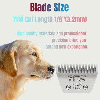 7FW Dog Grooming Clipper Replacement Blades, Compatible with Ainds, Oster A5, Wahl Km10 and Other Series Clippers, Blade Size-7FW Cut Length 1/8"(3.2mm)