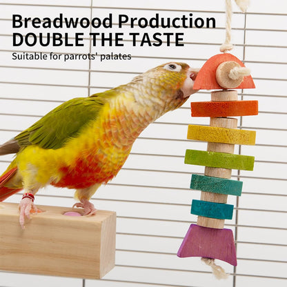 Bird Toys & Bird Perch, Bird Wooden Block Chewing Toy Parrot Foraging & Puzzle Toys Bird Cage Accessories for Conures Parakeets Cockatiels Lovebirds African Grey Macaws (Colorful Fish)