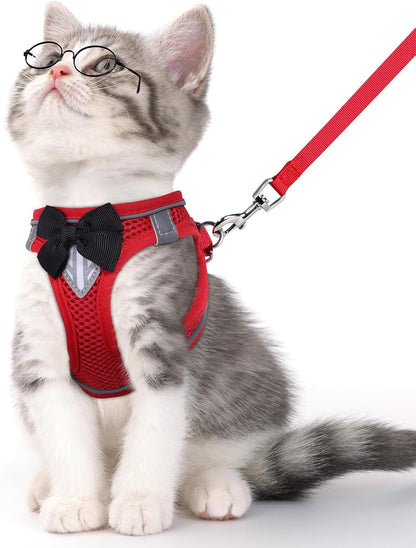 Cat Vest Harness and Leash Set for Walking, Escape Proof, Adjustable Kitten Harness, Breathable Mesh with Reflective Strips, Detective Conan-Inspired Design, Red, XS