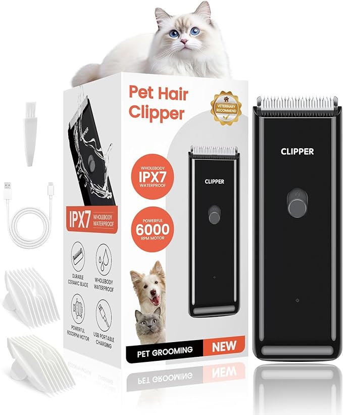 Dog Clipper for Matted & Long Hair,Quiet Pet Paw Hair Trimming Groomer,Handy Cordless Rechargeable Waterproof Shaver Kits for Cats,Small Dogs & Animals Black