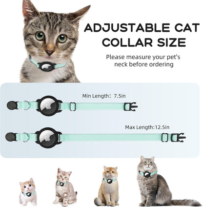 AirTag Cat Collars, Stretchy Collar with Apple AirTag Holder and Bell, Breakaway Ultra Design Elastic GPS Tracking Collars for Cats and Puppies, (7.5-12.5 Inch), Green