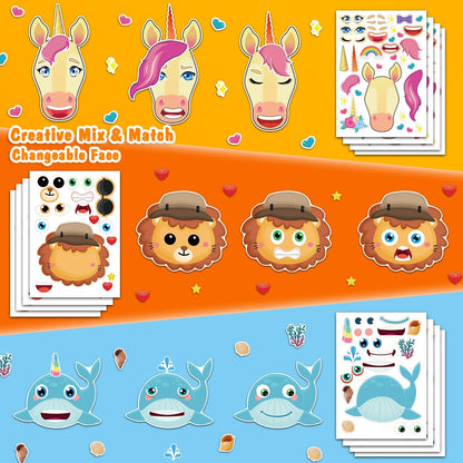 Aowplc 48 Sheets Make-a-Face Animal Stickers Mix and Match for Kids Party Favors Supplies Activities Crafts