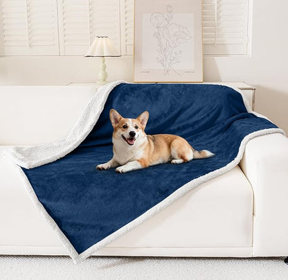 Smiry Waterproof Blanket Throw for Large Dogs, Soft Reversible Dog Blanket for Sofa Couch Bed, Washable Leakproof Sherpa Fleece Furniture Couch Cover Protector(40"x60", Navy/White)