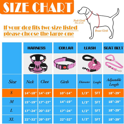 No Pull Dog Harness, Collar & Leash Set | Includes Dog Seat Belt, Collapsible Bowls & Poop Bag Dispenser. Ideal for Training, Walking, Hiking. Fits Small to Large Dogs(Pink-S)
