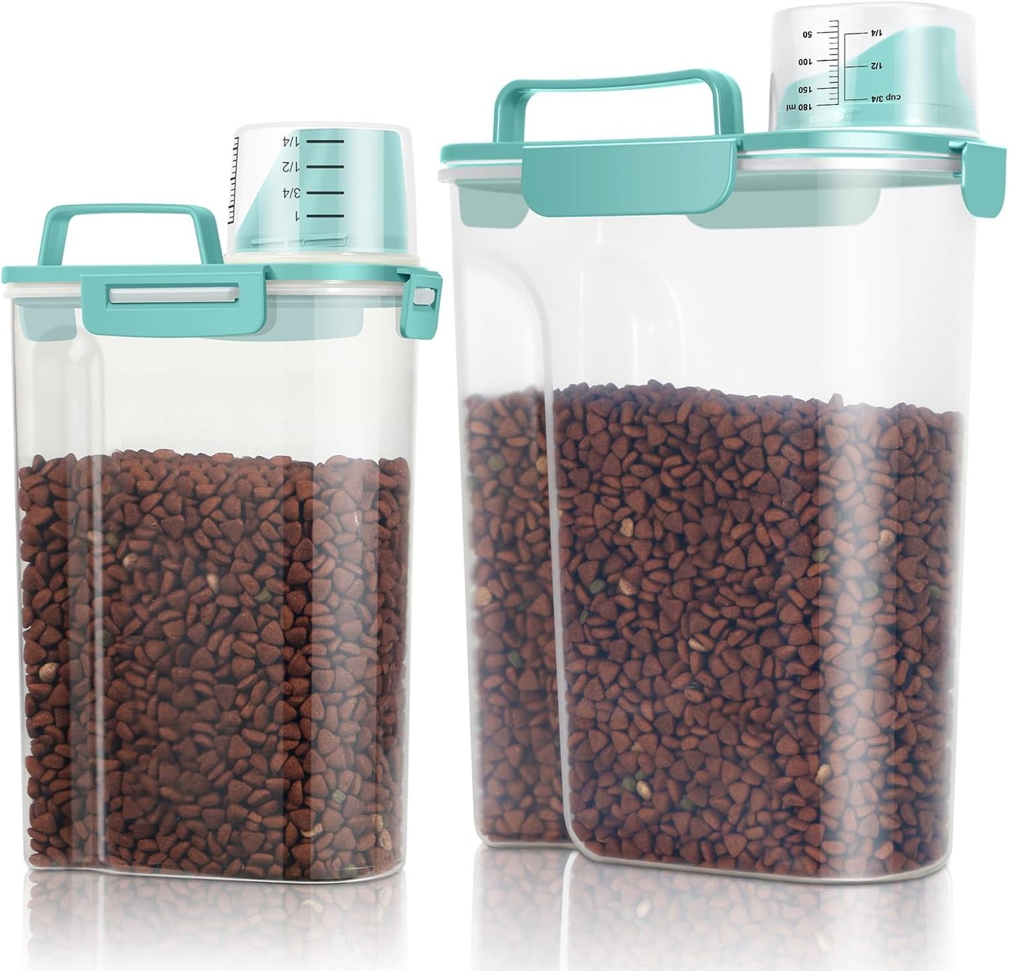 TBMax Dog Food Storage Containers 2 Pack 8 to 10 Lbs, Airtight Pet Food Container Dispenser with Large Spout & Portable Handle, Travel Dog Treat Cat Food Storage Bin Bird Seed Container -Cyan