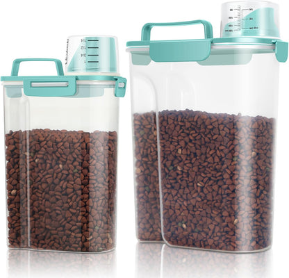 TBMax Dog Food Storage Containers 2 Pack 8 to 10 Lbs, Airtight Pet Food Container Dispenser with Large Spout & Portable Handle, Travel Dog Treat Cat Food Storage Bin Bird Seed Container -Cyan