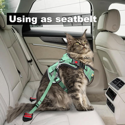 Cat Harness and Leash for Walking, Retractable Cat Harnesses and Leash Set Escape Proof, Breathable Soft Kitten Small Large Harness for Travel Training and Walking, Green, S