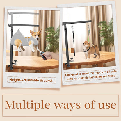 Professional Dog Grooming Table Arm with Hammock, Scissors, Nail Clipper Kit - Adjustable Grooming Arm Restraint System for Small Medium Pets at Home or Salon(Gray)