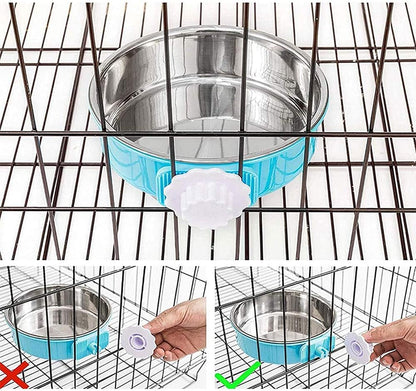 Stainless Steel Removable Pet Food Bowl, Anti-overturn Water Feeder Container, Suitable for Small Dog/Cat/Rabbit, 2 Set of Crate Bowls, Easy to Install and Clean
