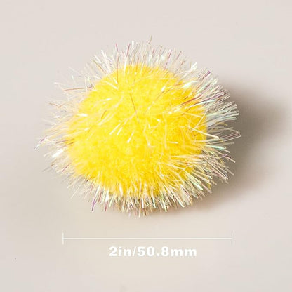 VAPKER 30 Pcs Cat Ball Toys Sparkle Balls Extra Large 2 Inch Cat's Favorite Chase Glitter Ball Glitter Tinsel Pom Poms Balls Yellow Color