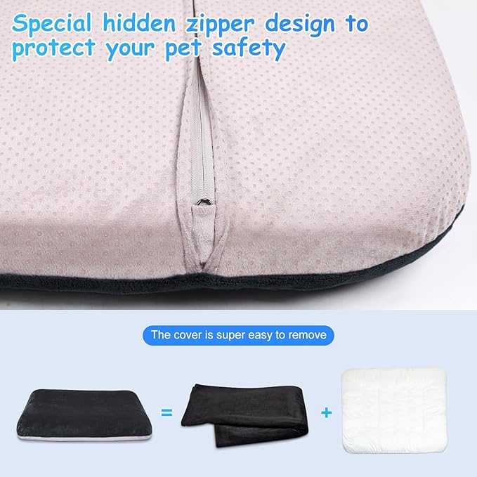 Magic Dog Super Soft Large Dog Bed, 39 Inches Orthopedic Foam Pet Beds with Anti Slip Bottom, Dog Sleeping Mattress with Removable and Washable Cover, Dark Grey L,39'' X 33.5'' X 3.7''