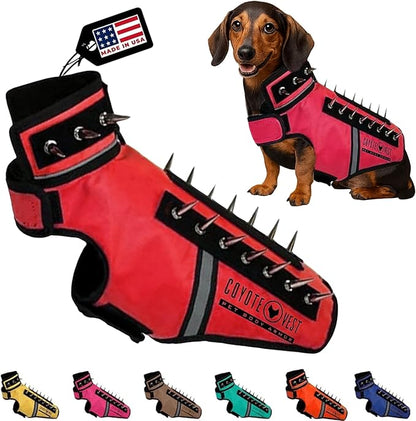 CoyoteVest SpikeVest Dog Harness Vest for Small Dogs, Reflective Dog Vest with Spikes to Shield Your pet from Coyotes, Raptor and Animal Attacks, Anti Hawk Vest, Made in USA (XXS-Red)