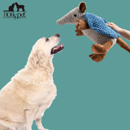 Hollypet Plush Dog Squeaky Toy Stuffed Armadillo Animal Pet Puppy Chew Toys with Clean Teeth for Small Medium Large All Breed Sizes Dogs, Blue, 14 in
